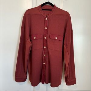 Chartou Women’s Rust Banded Collar Button Down Waffle Knit Shacket Size XL NWOT
